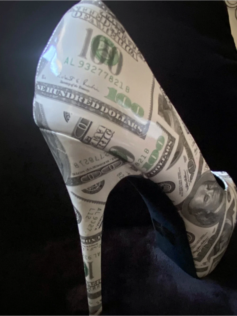 Money-Print Peep-Toe High Heels - White/Green